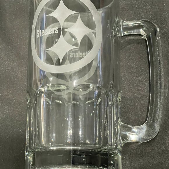 PITTSBURGH STEELERS ETCHED 8" GLASS BEER MUG STEIN - Picture 2 of 3